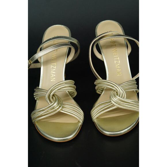 Stuart Weitzman Twist Sleek Gold Leather Sandal Heel Size 9.5 Metallic NIB $525 - Picture 5 of 11